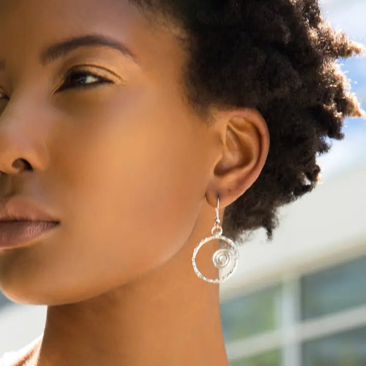Handcrafted Silver Spiral Hoop Earrings
