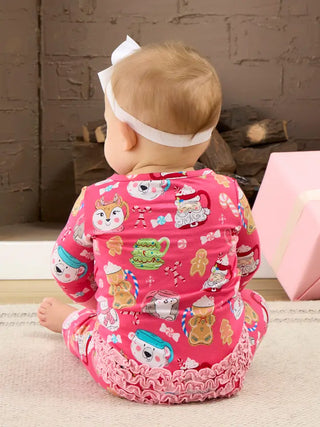 SoftSnooze Pink Hot Cocoa Cuties Bamboo Baby Footie Pajamas