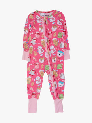 SoftSnooze Pink Hot Cocoa Cuties Bamboo Baby Footie Pajamas
