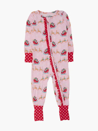 SoftSnooze Pink Reindeer Sleigh Ride Bamboo Baby Footie Pajamas
