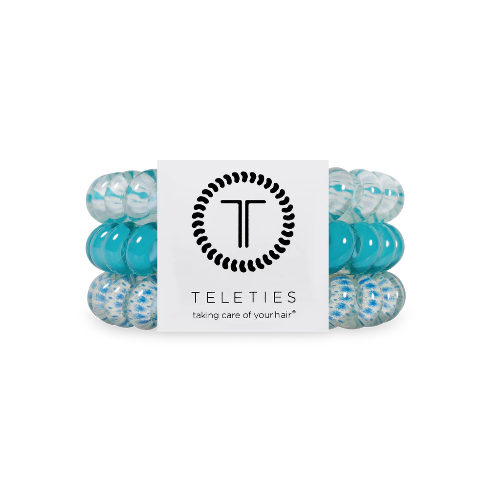 pack of three blue and white hair ties