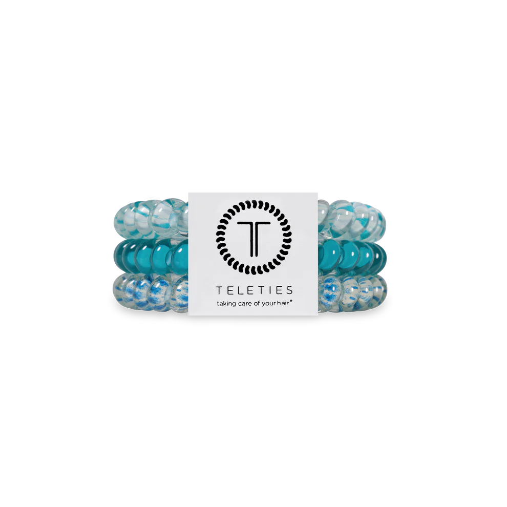 Teleties hair ties with a white label on a white background