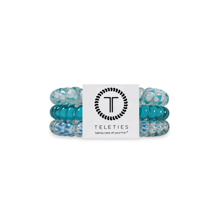 Teleties hair ties with a white label on a white background