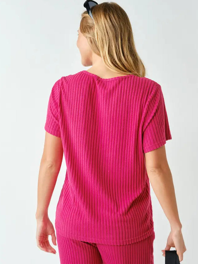 Softcore Ribbed Lounge Shorts Set in Plum