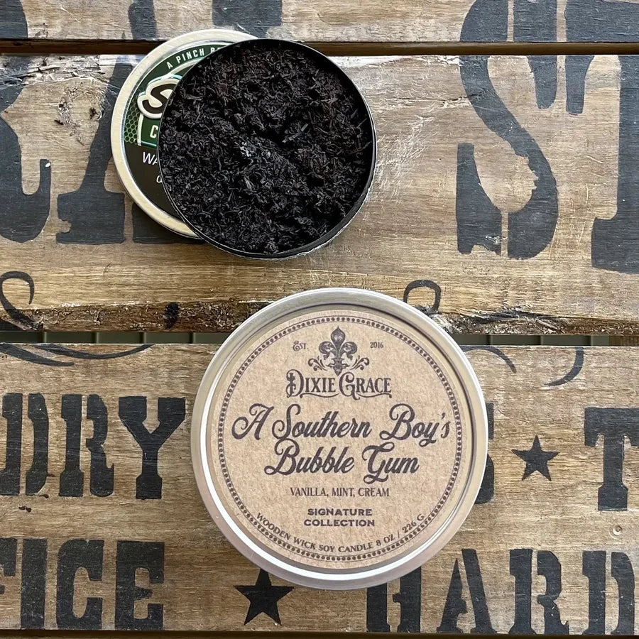 A Southern Boy's Bubble Gum Wooden Wick Candle