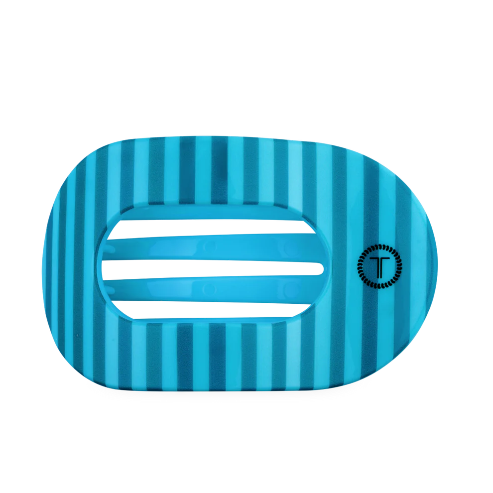 Flat hair clip with blue striped pattern