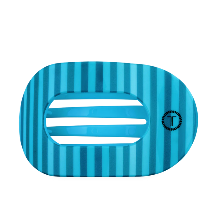 Flat hair clip with blue striped pattern