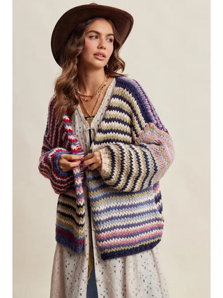 Colorful Stripes Chunky Knit Cardigan