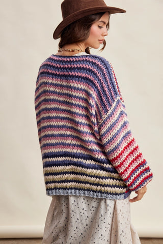 Colorful Stripes Chunky Knit Cardigan