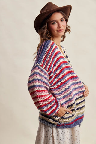 Colorful Stripes Chunky Knit Cardigan