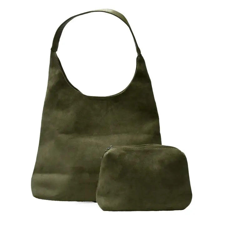 Olive green suede shoulder bag