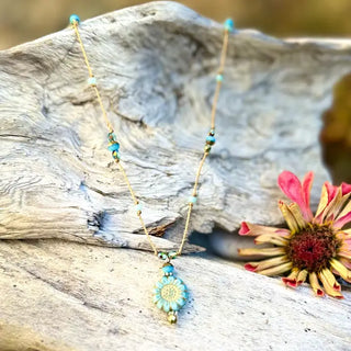 Sunflower Pendant Necklace in Denim Opaline