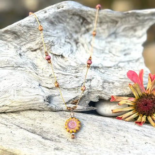 Sunflower Pendant Necklace in Olivine Rose