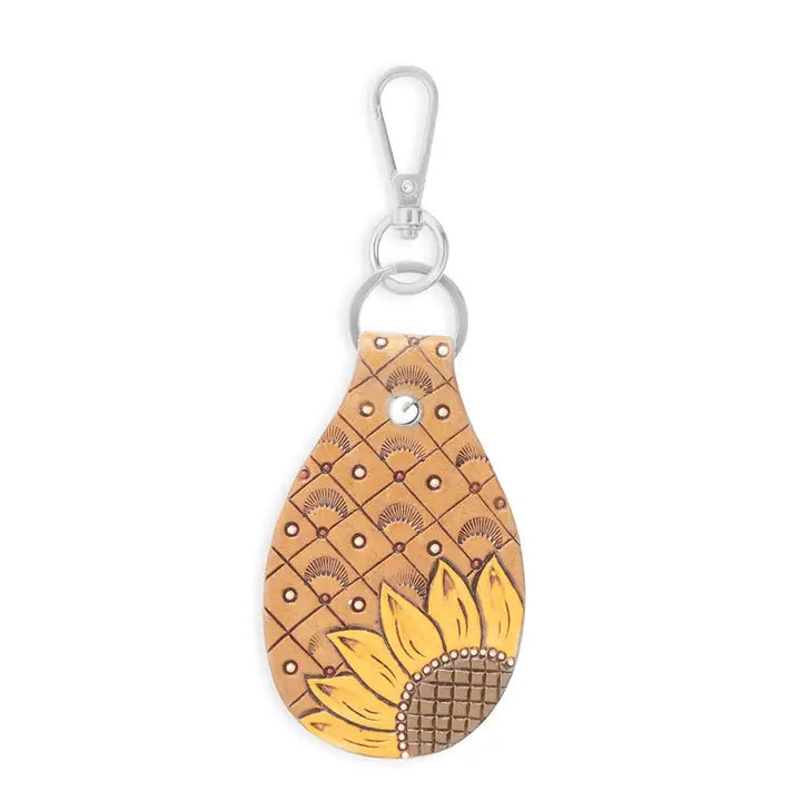 Keychain with sunflower design on a white background