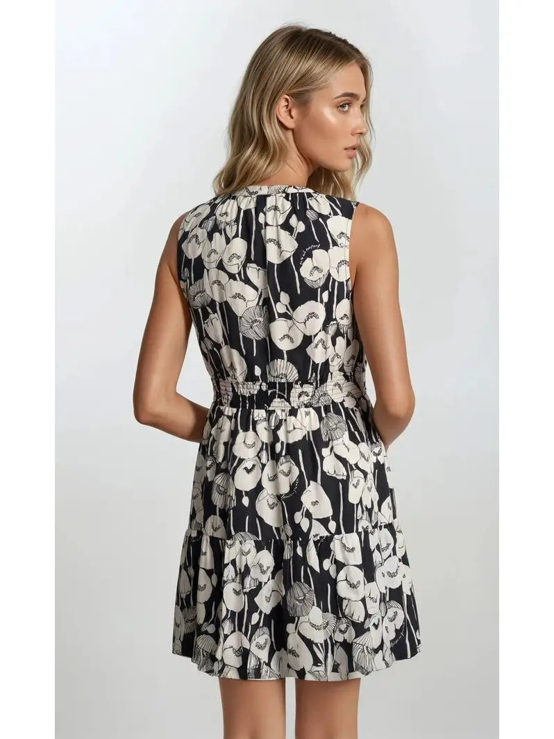 Surplice Tiered Mini Dress in Black