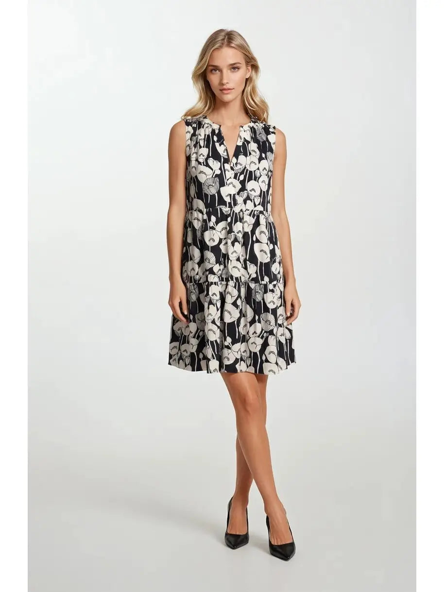 Surplice Tiered Mini Dress in Black