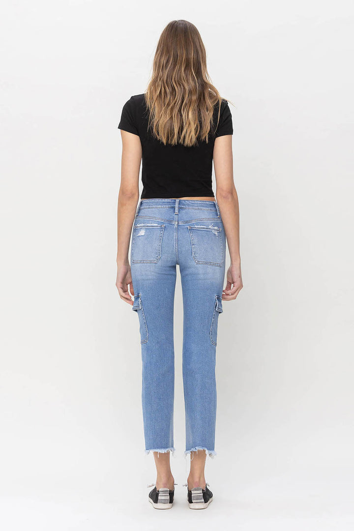 Mid Rise Slim Straight Cargo Jeans