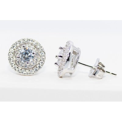 round diamond stud earrings with double halo