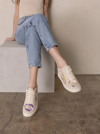 The Tammi Light Grey Floral Applique Sneaker