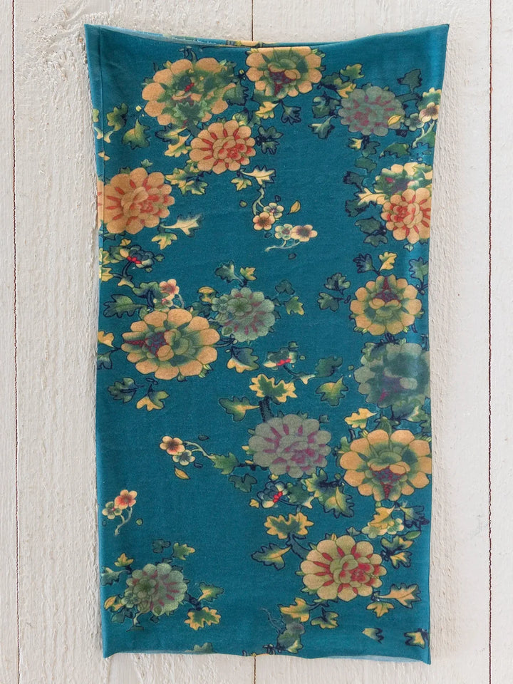 Full Boho Bandeau Headband in Teal Orange Clusters
