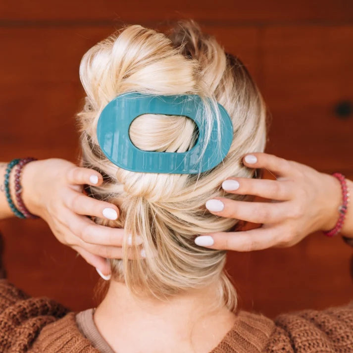 Teleties Flat Round Hair Clip- Teal With It