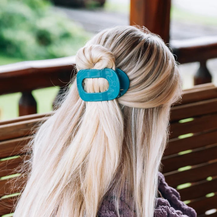 Teleties Flat Round Hair Clip- Teal With It