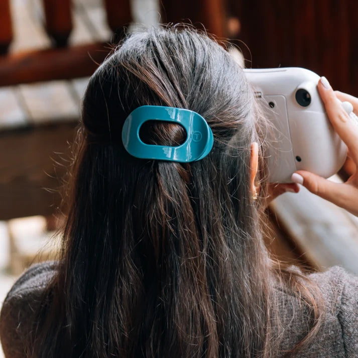 Teleties Flat Round Hair Clip- Teal With It