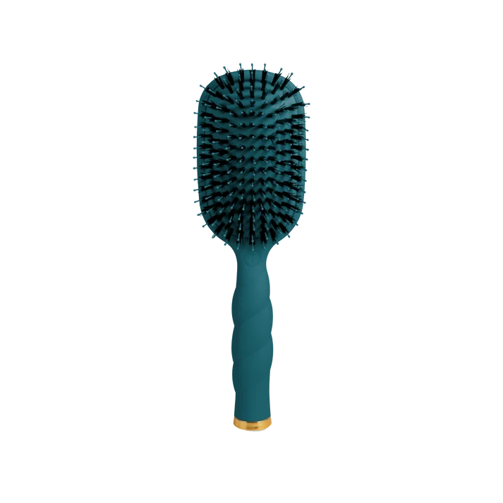 teal hair brush with boar and nylon bristles