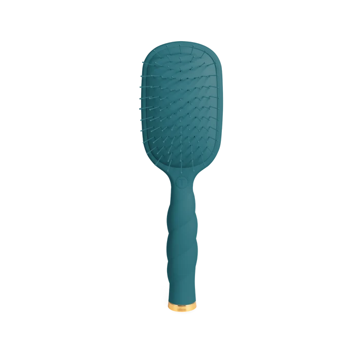 teal rounded paddle hair brush