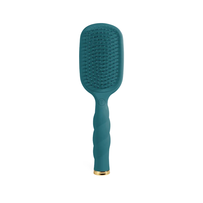 teal round paddle brush 