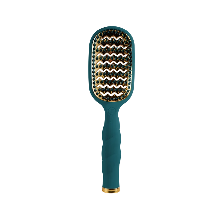 teal and gold hairbrush with vented back