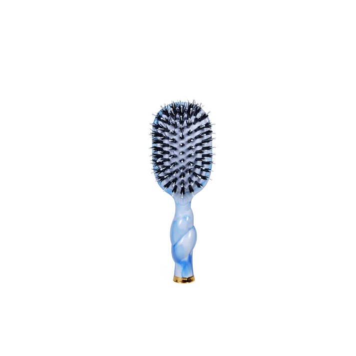 Hairbrush with black bristles on a white background