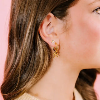 Water Resistant Flat Screwback Earrings- Tiny White Daisy