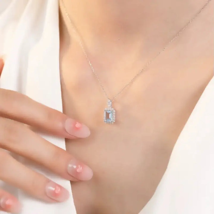 Silver Topaz Halo Charm Necklace