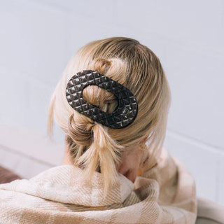 Teleties Flat Round Hair Clip- Truly Taupe Quilted
