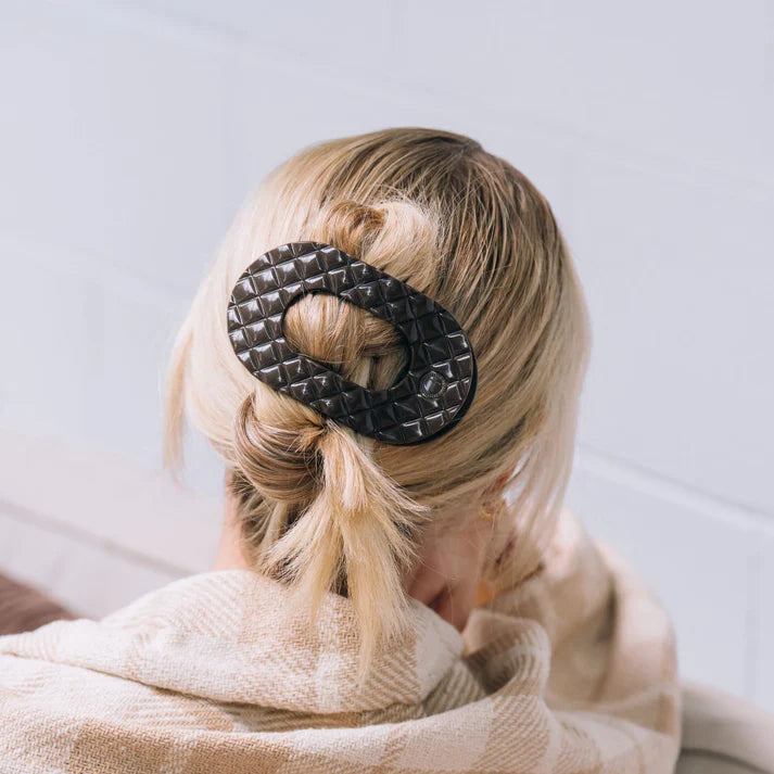 Teleties Flat Round Hair Clip- Truly Taupe Quilted