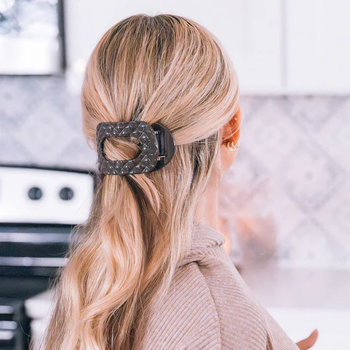 Teleties Flat Round Hair Clip- Truly Taupe Quilted
