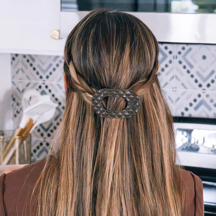 Teleties Flat Round Hair Clip- Truly Taupe Quilted