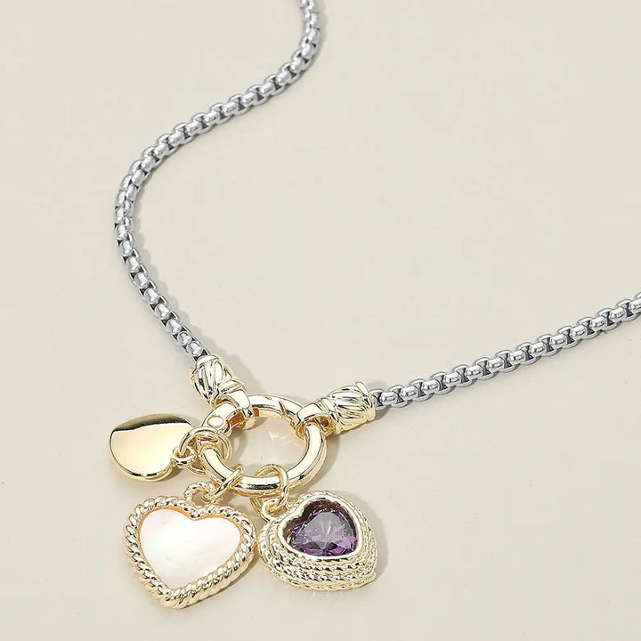 Two Tone Heart Charms Necklace