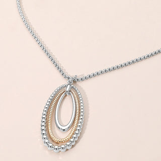 Two Tone Beaded Oval Pendant Necklace