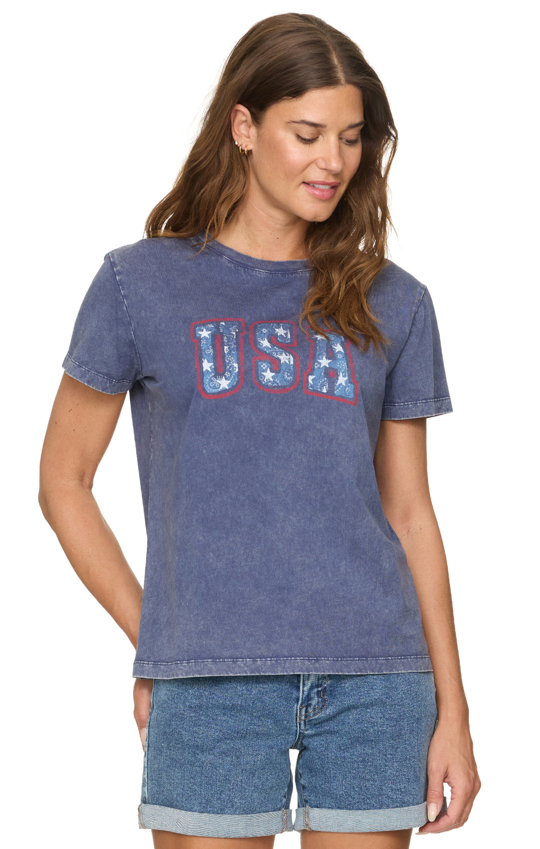 Woman wearing a blue &