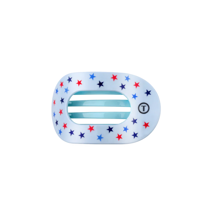 flat hair clip with blue and red stars