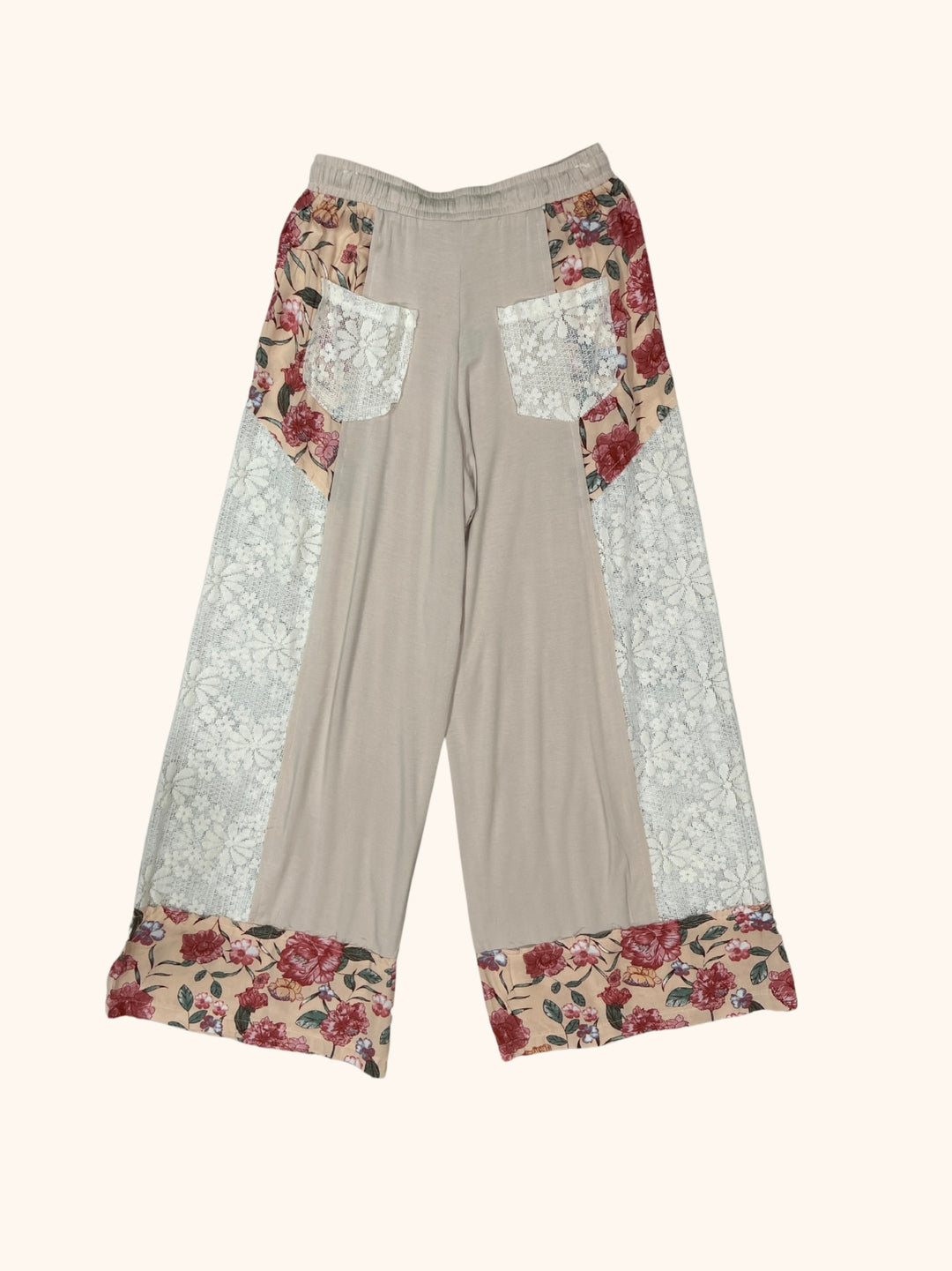 POL Wide Leg Flowy Lace and Floral Pants
