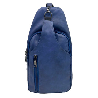 Blue sling bag on a white background