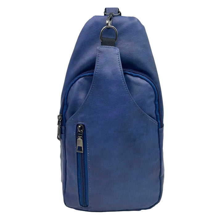 Blue sling bag on a white background