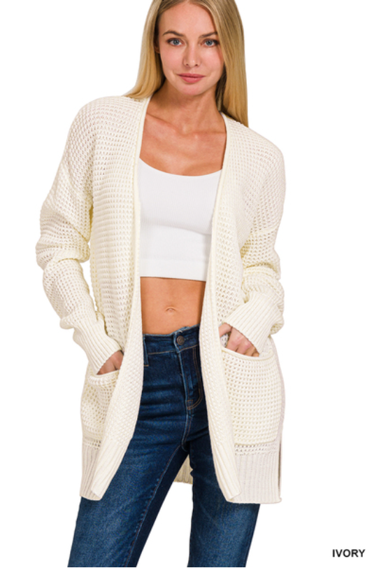 ivory waffle texture knit cardigan 