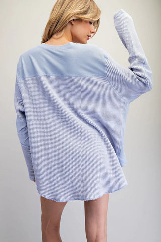 Waffle Knit Contrast Long Sleeve Top