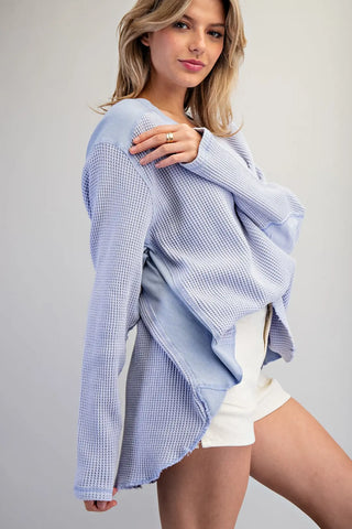 Waffle Knit Contrast Long Sleeve Top