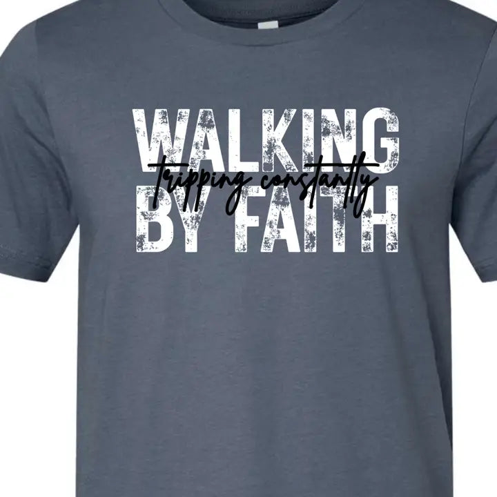 Steel Blue Cotton T-shirt with black and white writing 