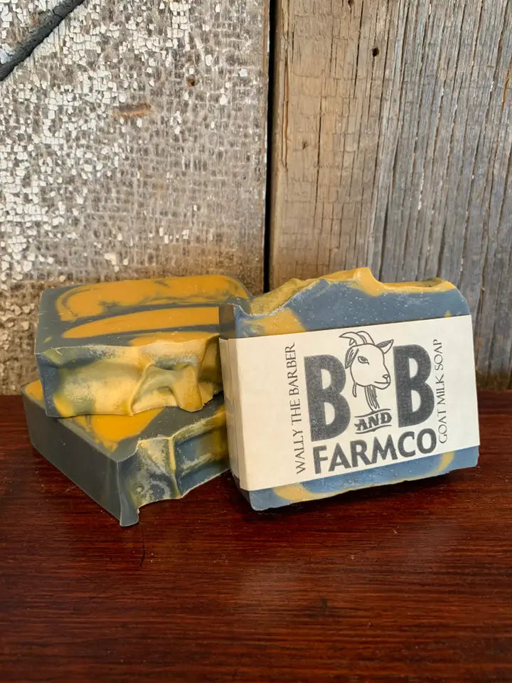 Bar of soap with a visible brand label on a wooden surface
